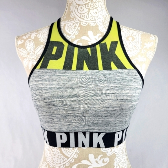 Victoria's Secret Pink cropped athletic top sports bra racerback - Picture 1 of 5